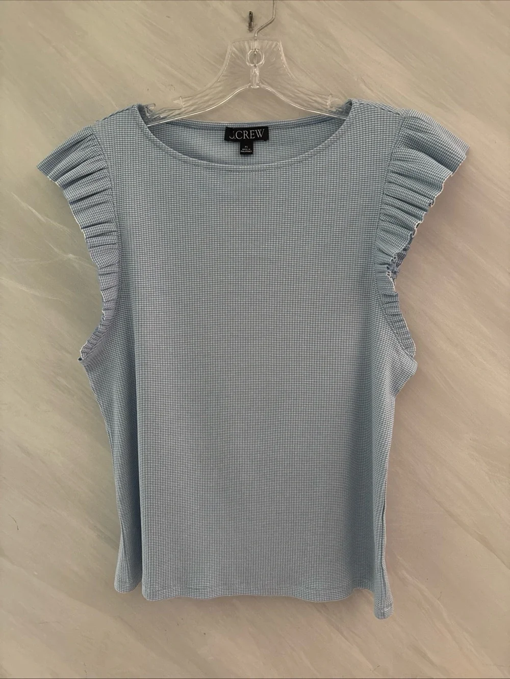 J. Crew Light Blue Pleated Sleeve Knit Top